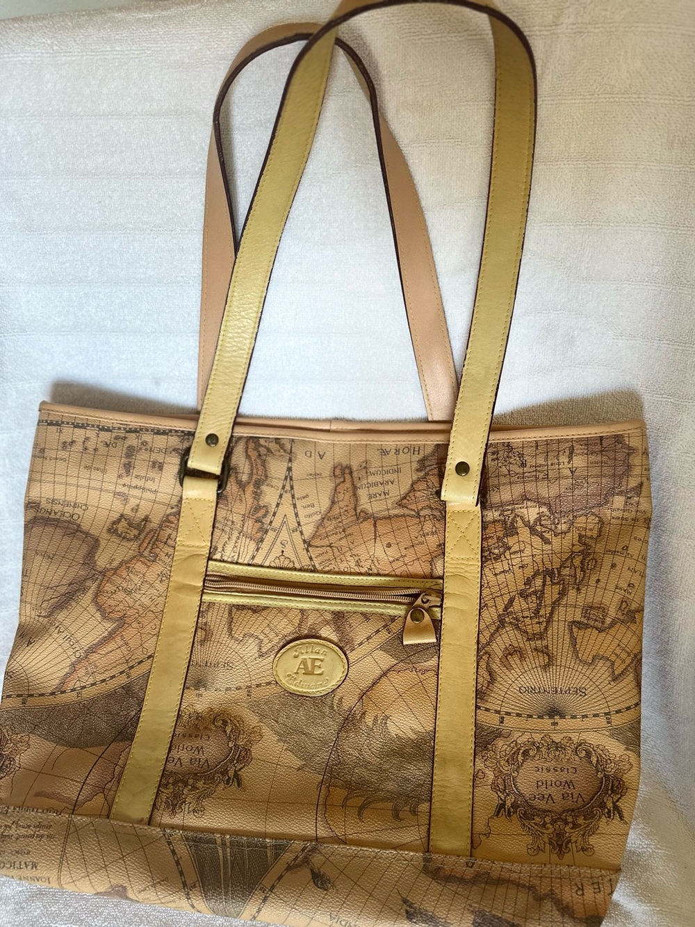 Vintage Allen & Edward Map Print Tote Bag in Tan and Brown